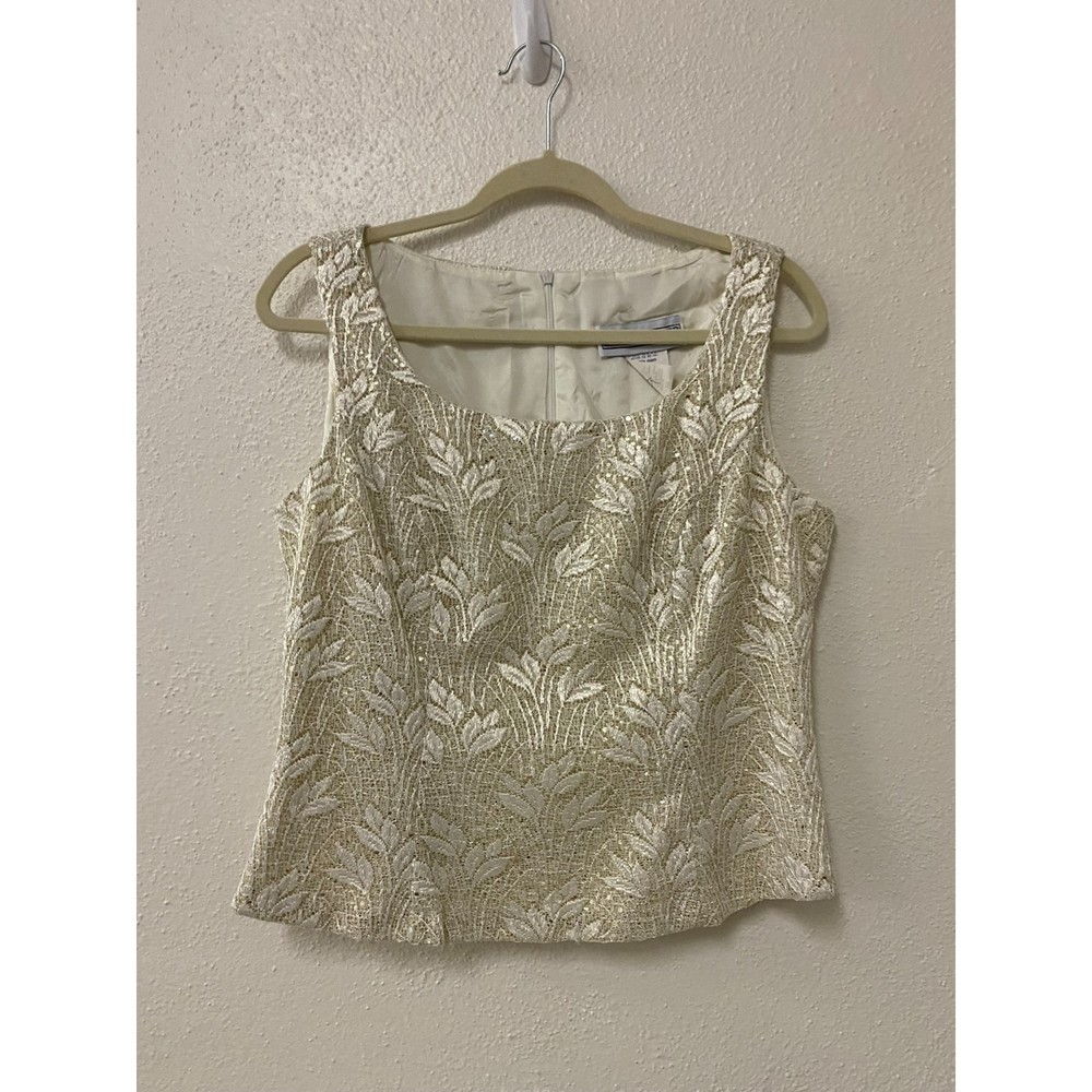 VINTAGE JESSICA HOWARD boho indie y2k white floral glitter sleeveless top 12